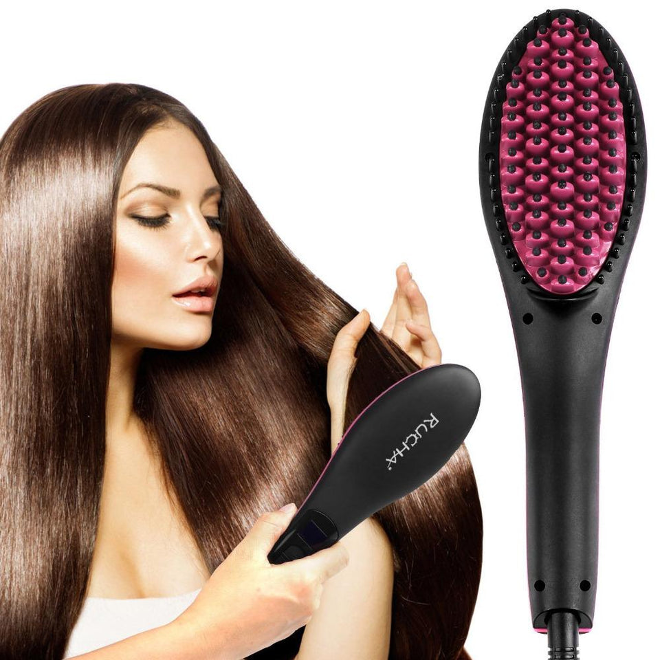 Digital Heating Ceramic Hair Heating Brush Hair Straightener Flat Iron Comb