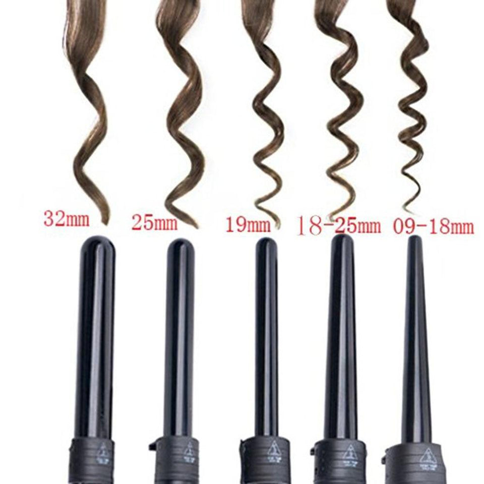 Pro 5 Part Interchangeable Hair Curling Iron Multi-size Roller Styling Set