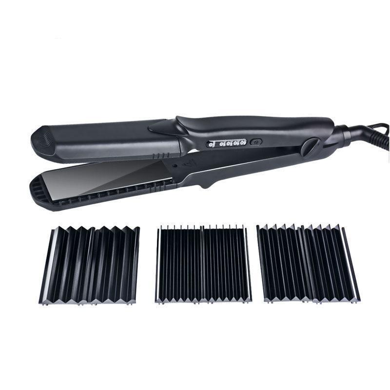 Professional Interchangeable 4 in 1 Ceramic Hair Crimper Straightener Corn Waver Corrugated Iron Plate
