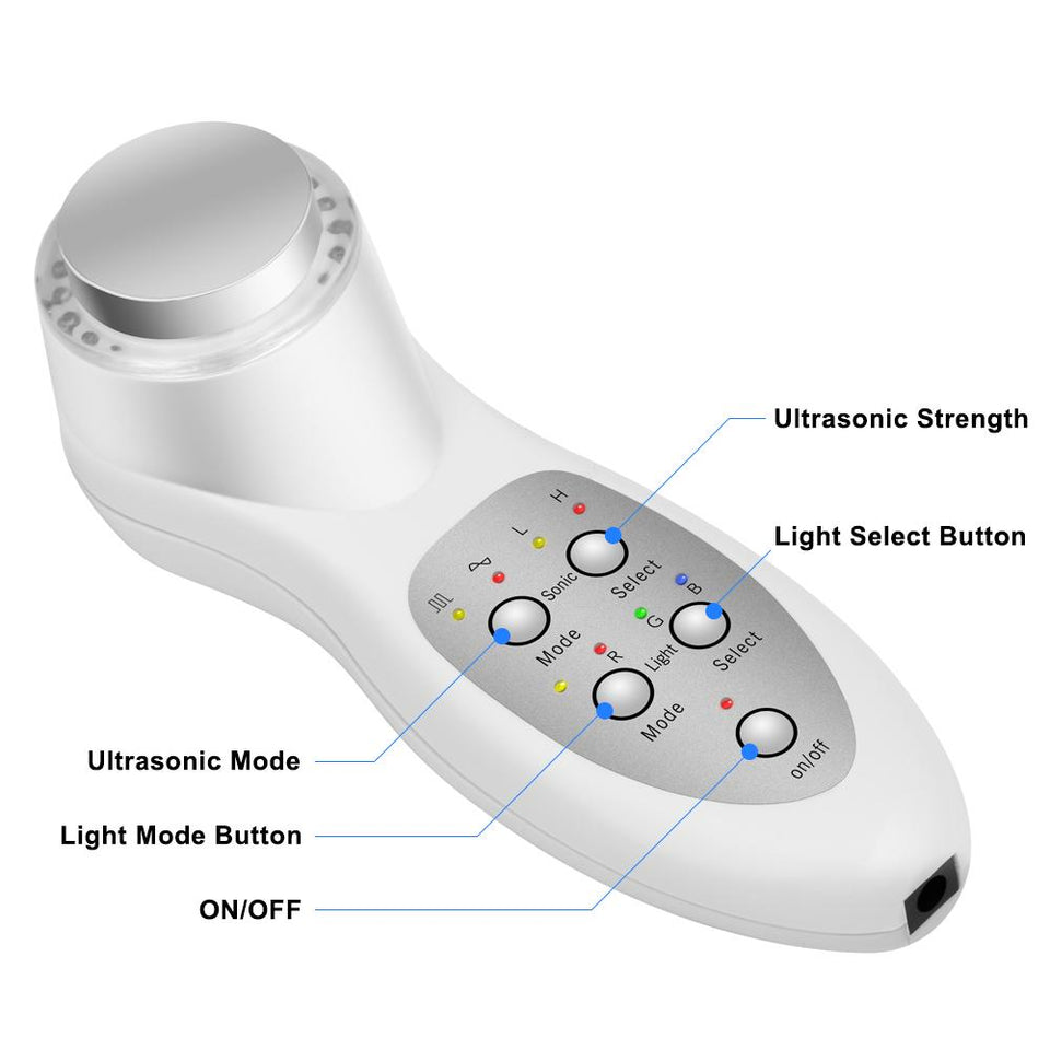 7 Color LED Photon Ultrasonic 3Mhz Facial Lifting Skin Care Massager