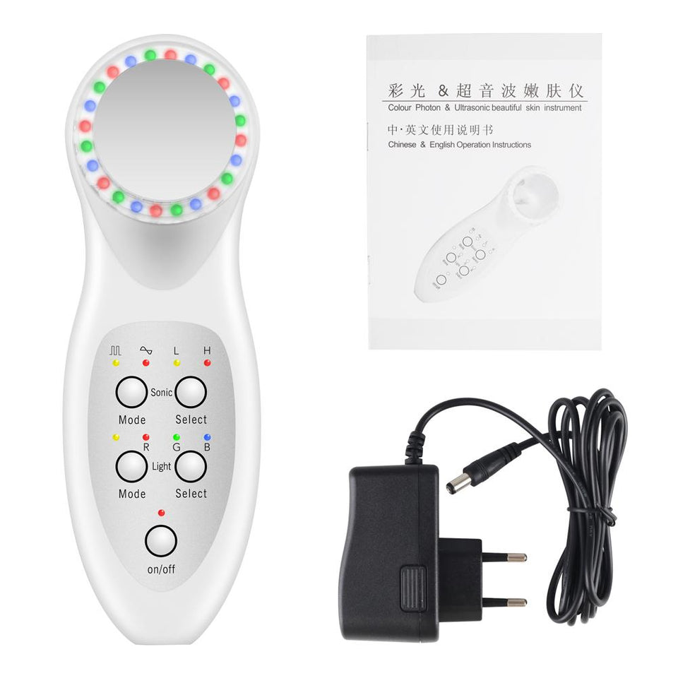 7 Color LED Photon Ultrasonic 3Mhz Facial Lifting Skin Care Massager