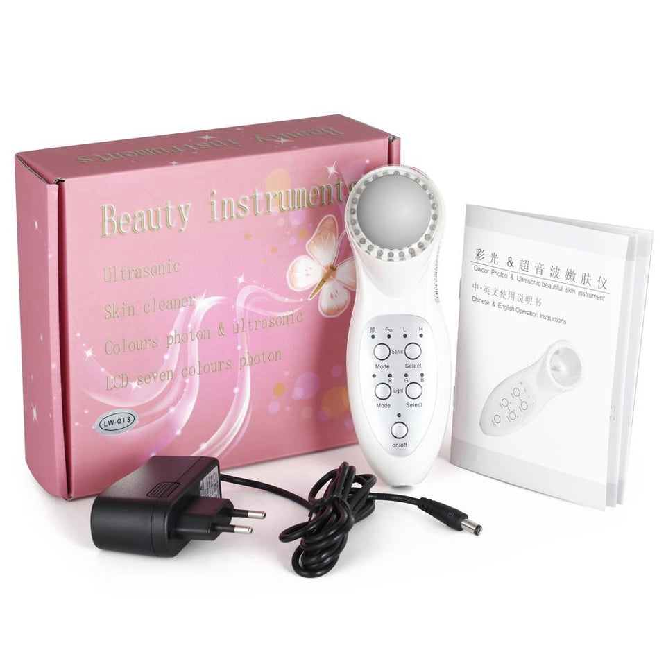 7 Color LED Photon Ultrasonic 3Mhz Facial Lifting Skin Care Massager