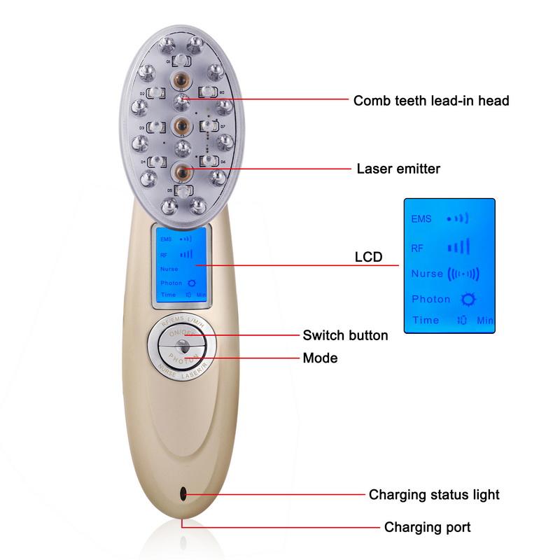 Laser Hair Massager Comb RF EMS LED Hair Regrowth Brush