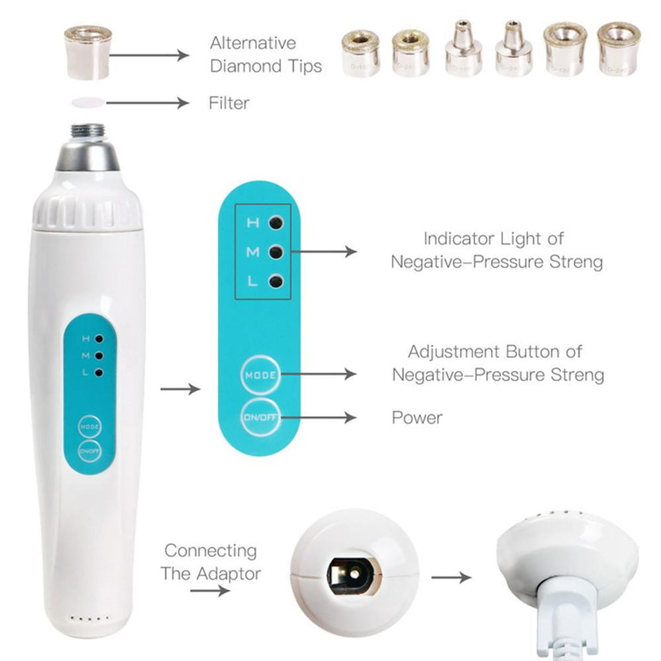 Facial Diamond Dermabrasion Peeling Skin Rejuvenation Exfoliator Machine with 6 Tips