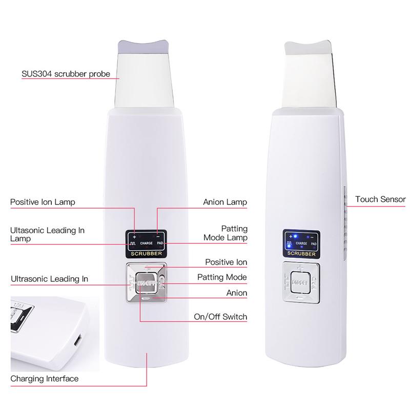 Ultrasonic Ion Skin Scrubber Facial Peeling Extractor Deep Face Clean Device