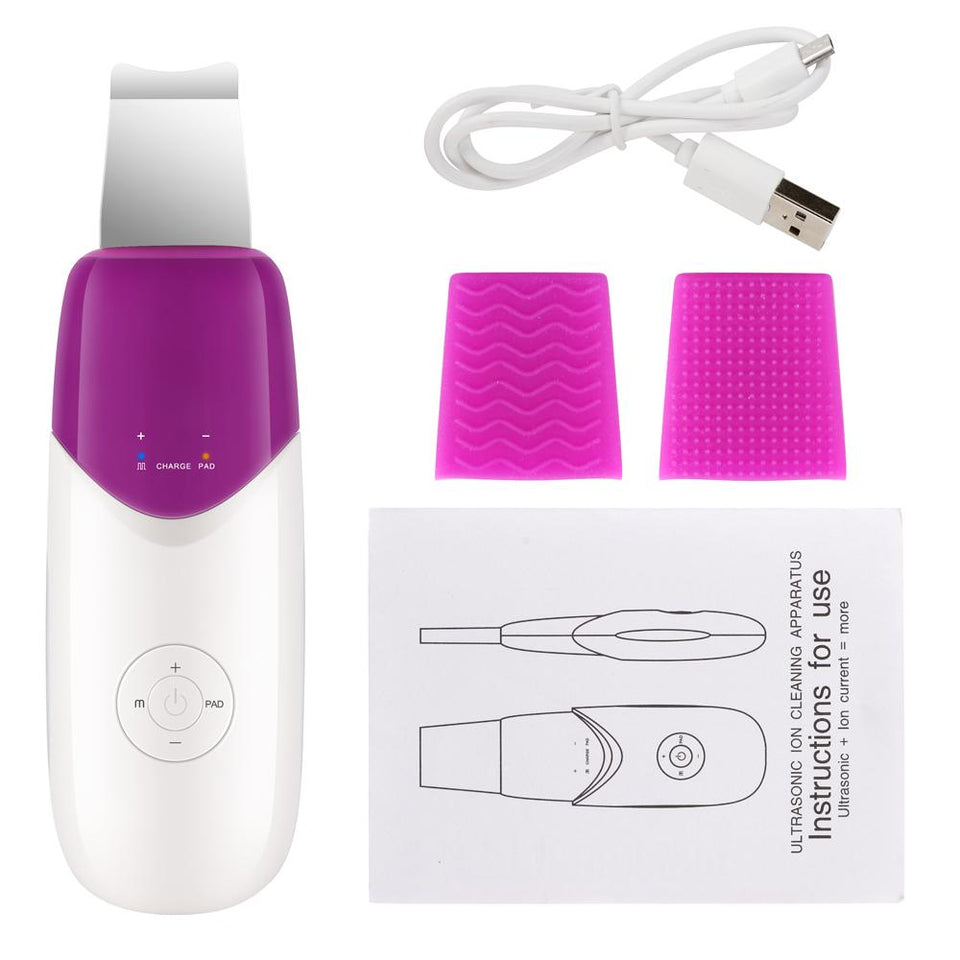 Ultrasonic Ion Face Cleaner Machine with 2 Pieces Silicone Massage Caps Anion Skin Scrubber