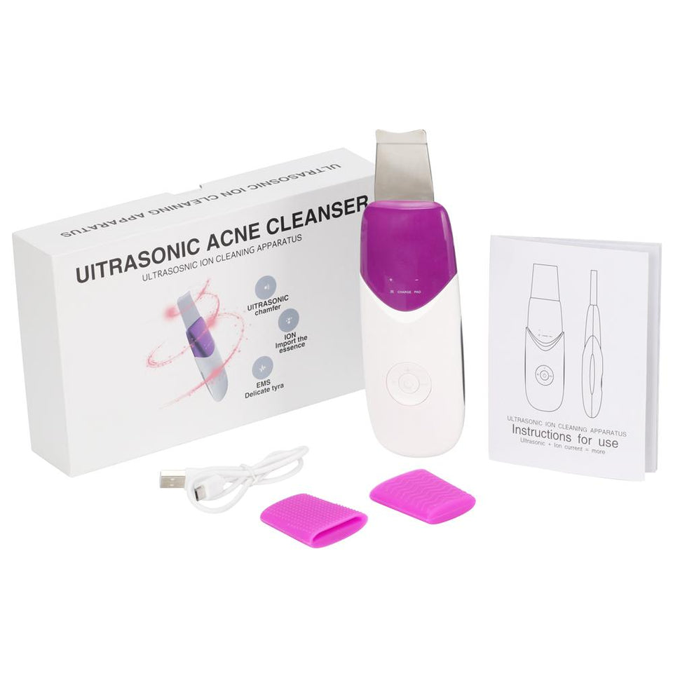 Ultrasonic Ion Face Cleaner Machine with 2 Pieces Silicone Massage Caps Anion Skin Scrubber