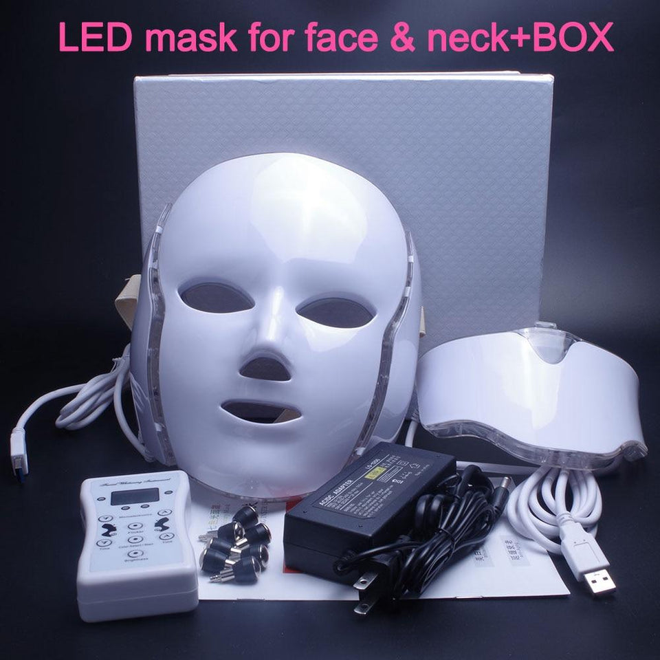 7 Colors LED Facial with Neck Mask Skin Rejuvenation Photon Therapy Light Mask