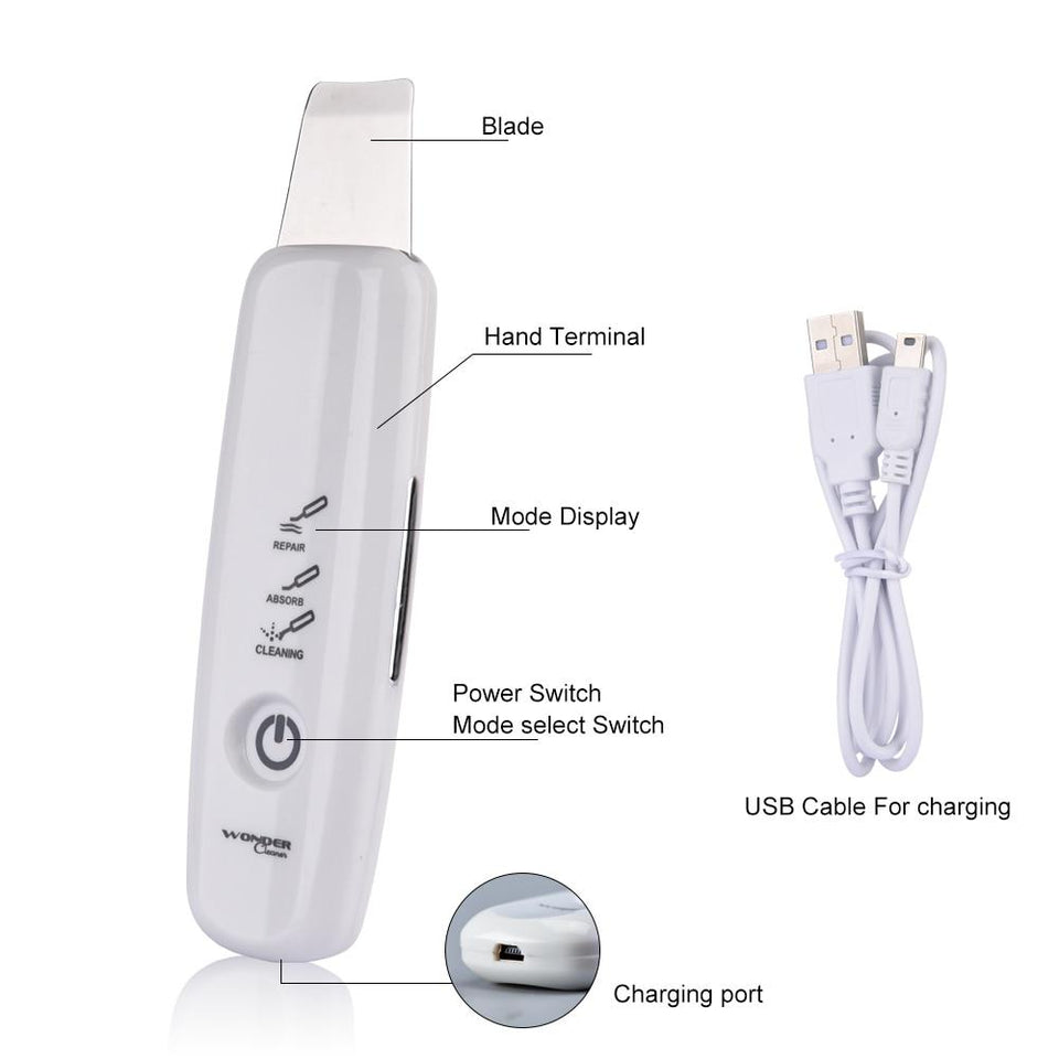 WONDER Ultrasonic Ion High Frequency Skin Scrubber Face Peeling Face Massager