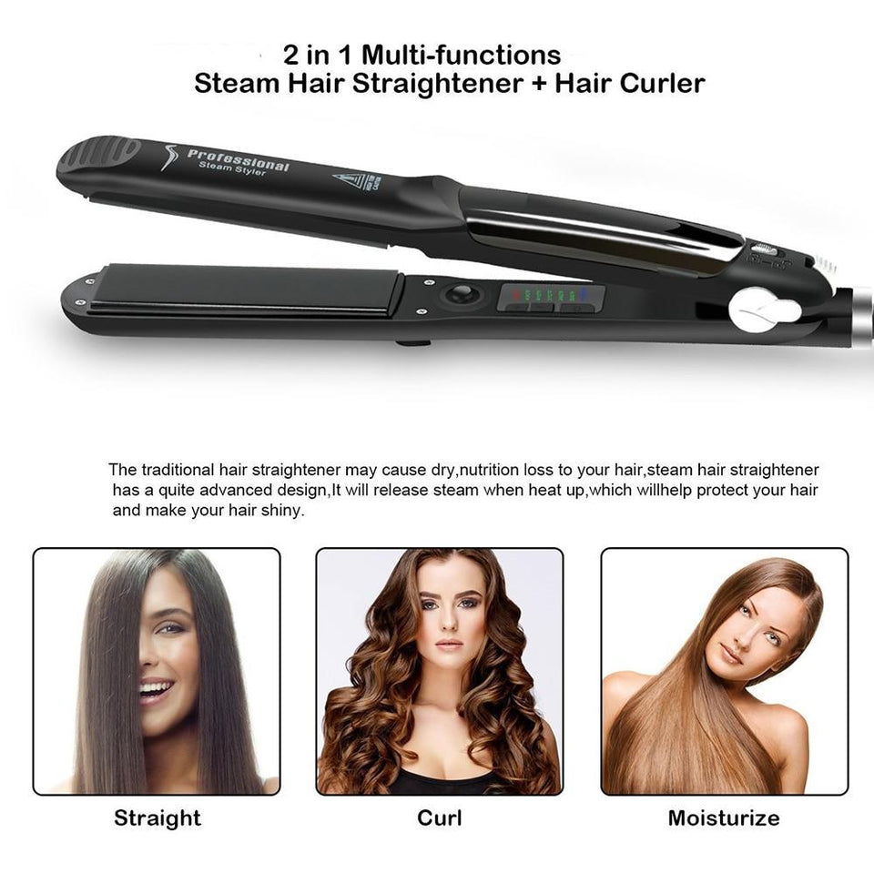 Professional 450F Steam Ceramic Vapor Steam Hair Straightener Iron