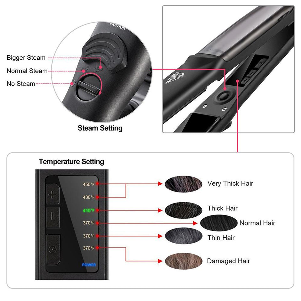 Professional 450F Steam Ceramic Vapor Steam Hair Straightener Iron