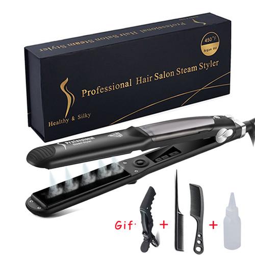 Professional 450F Steam Ceramic Vapor Steam Hair Straightener Iron