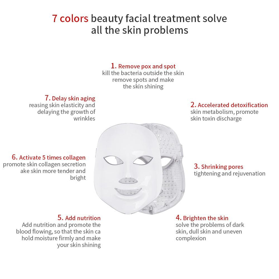 7 Colors Light Photon LED Facial Mask for Skin Rejuvenation Wrinkle Acne Removal