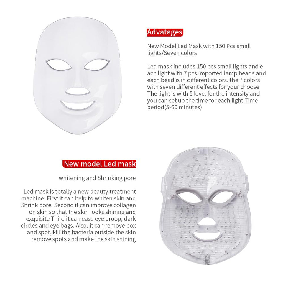 7 Colors Light Photon LED Facial Mask for Skin Rejuvenation Wrinkle Acne Removal