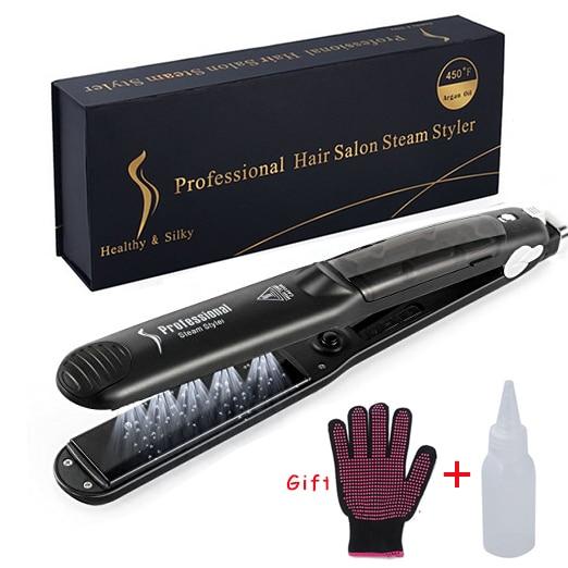 Professional 450F Steam Ceramic Vapor Steam Hair Straightener Iron
