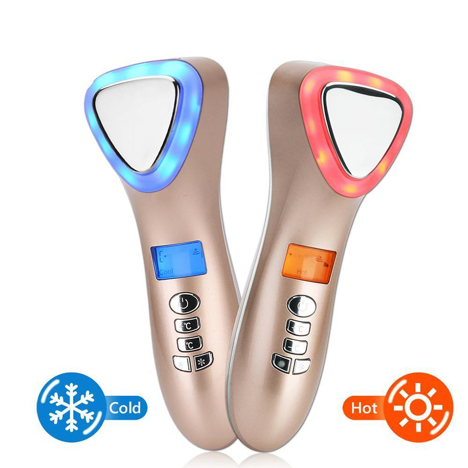 Triangle Ultrasonic LED Hot Cold Hammer Facial Lifting Vibration Massager