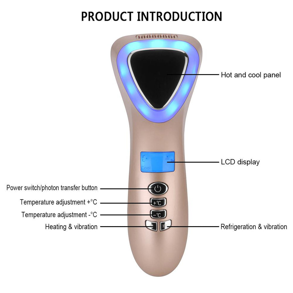 Triangle Ultrasonic LED Hot Cold Hammer Facial Lifting Vibration Massager