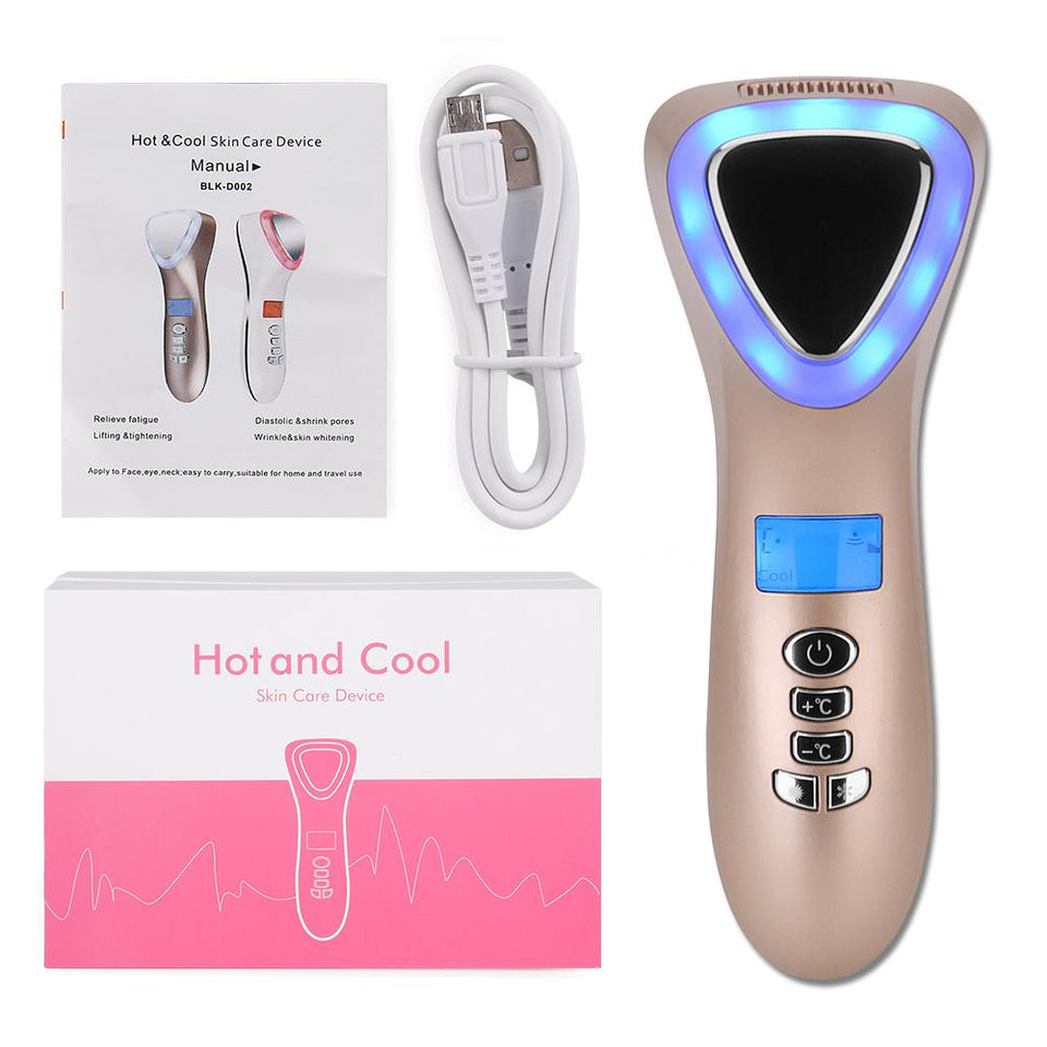 Triangle Ultrasonic LED Hot Cold Hammer Facial Lifting Vibration Massager