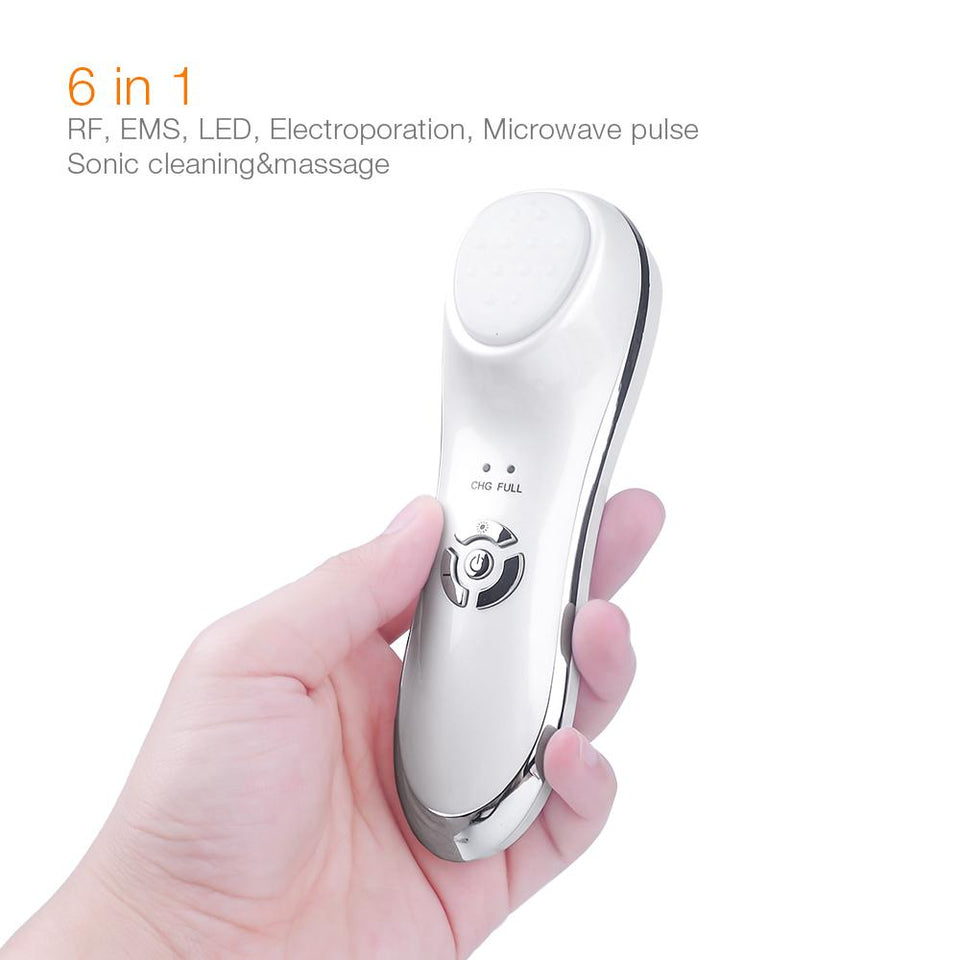 6 in 1 LED Photon Therapy Beauty Device Anti-aging Ultrasonic Vibration Facial Massager