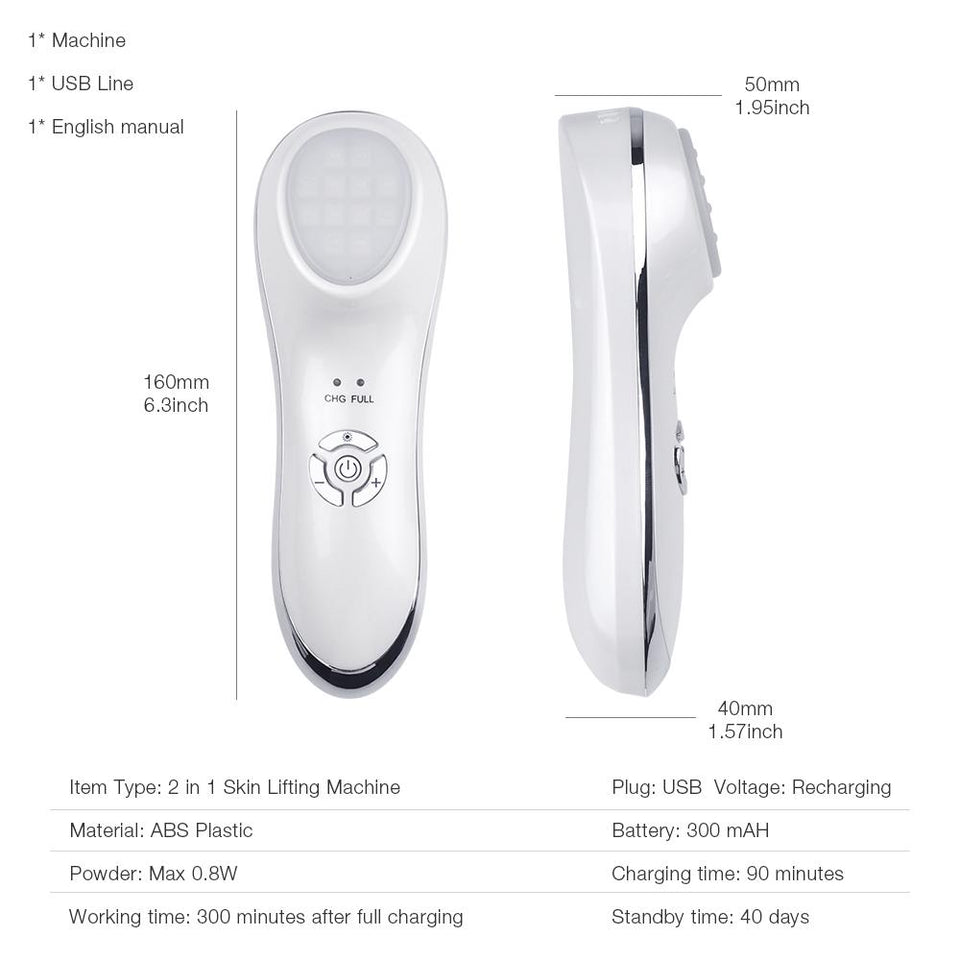 6 in 1 LED Photon Therapy Beauty Device Anti-aging Ultrasonic Vibration Facial Massager