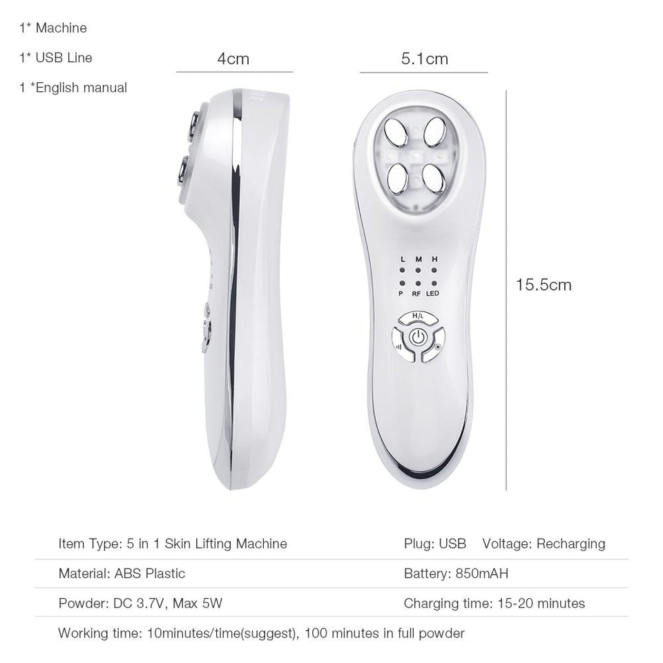 5 in 1 EMS Mesotherapy Electroporation RF LED Light Photon Skin Lifting Machine