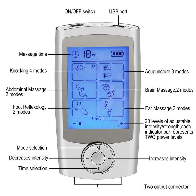 16 Modes 8 Pads Digital Pulse Muscle Massage Machine