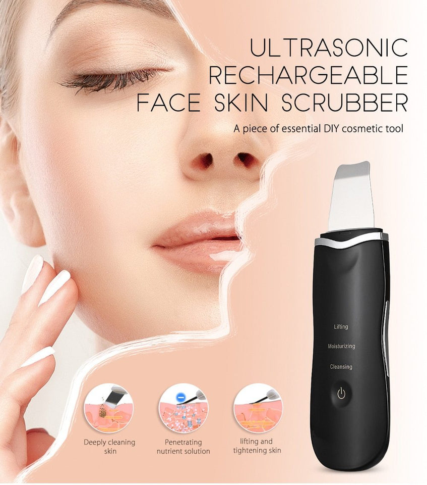 3 Modes Rechargeable Ultrasonic Scrubber Facial Spatula Cleaner