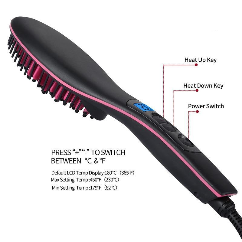 Professional LCD Display Smooth Hair Brush Comb Hair Straightener