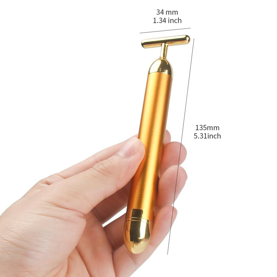 24k Gold Beauty Bar Facial Roller Face Vibration Skincare Massager Device