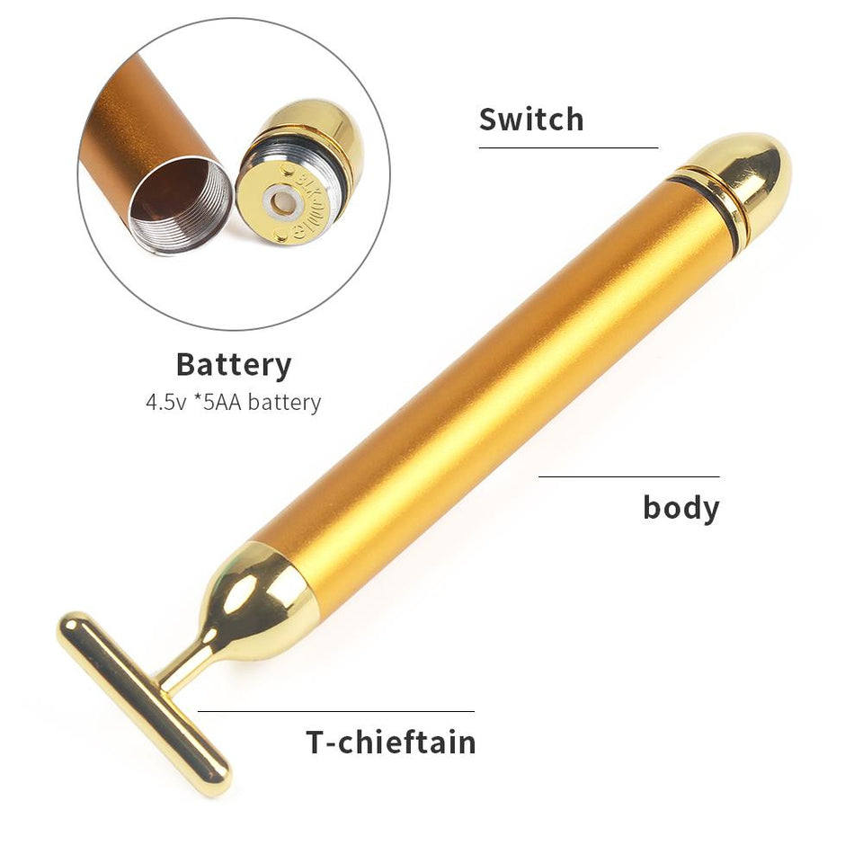 24k Gold Beauty Bar Facial Roller Face Vibration Skincare Massager Device