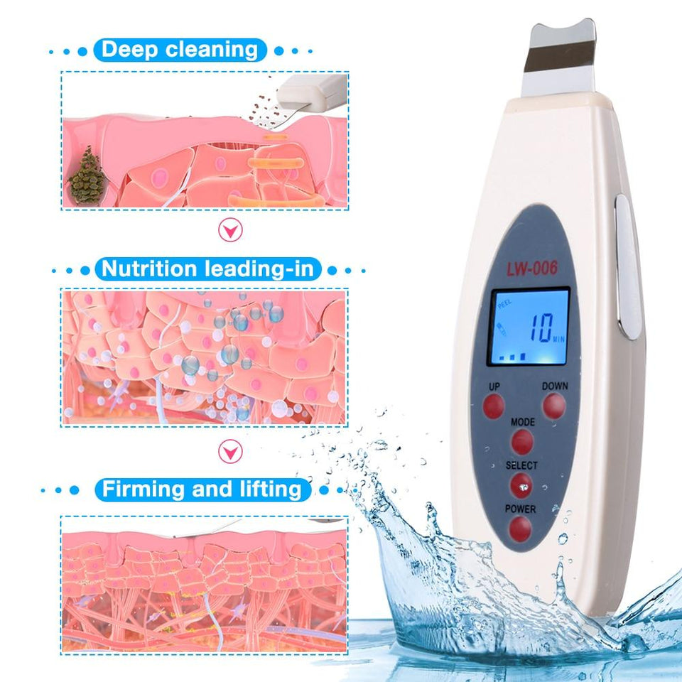 Portable LCD Ultrasonic Facial Skin Scrubber Spatula with Infusion LW-006