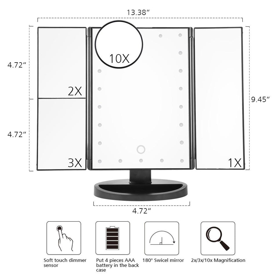 22 Led Light 1X/2X/3X/10X Magnifying Vanity Touch Screen Makeup Mirror