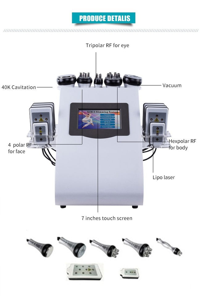 6 in 1 Cavitation Radio Frequency Vacuum Slimming Cellulite Ultrasonic Machine