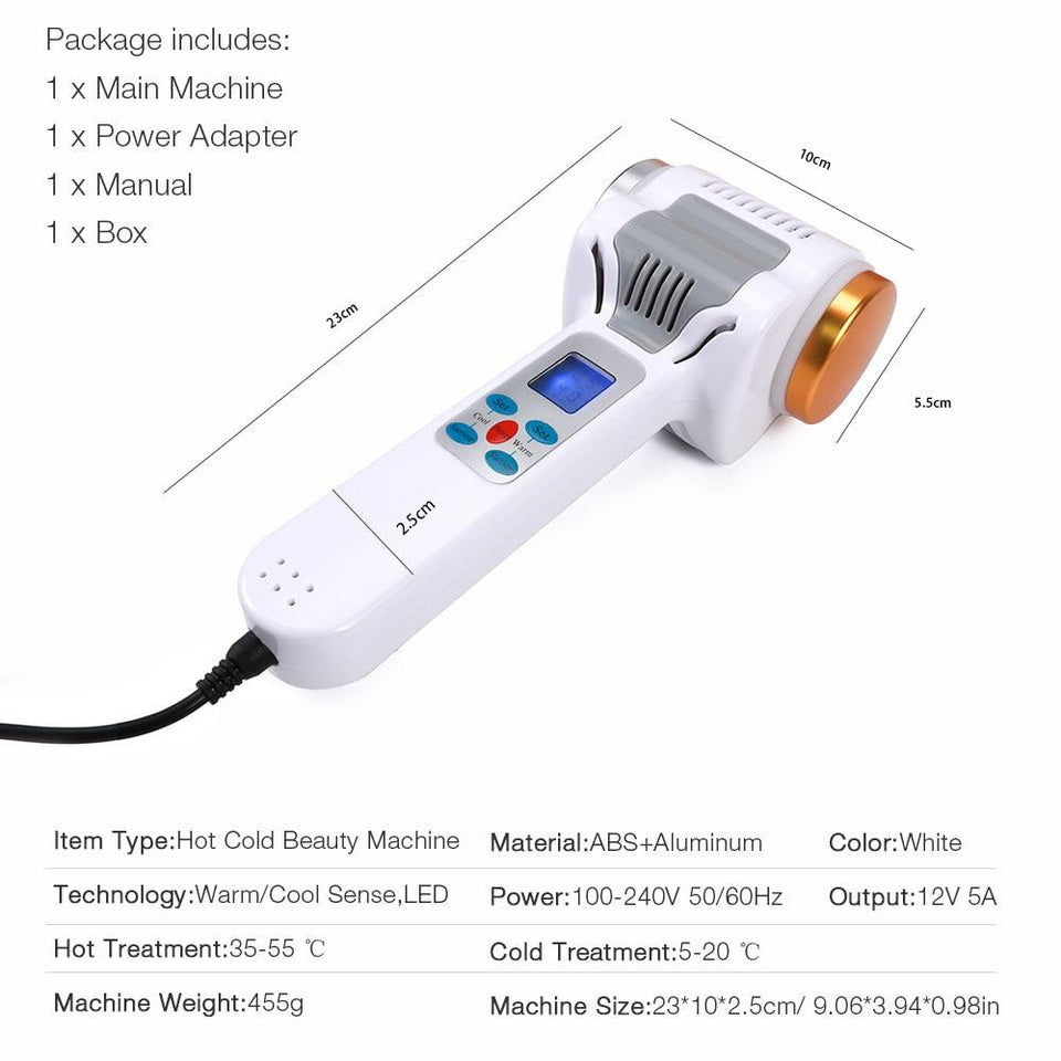 Ultrasound Hot Cold Hammer Cryotherapy Warm Ice Heating Face Skin Care