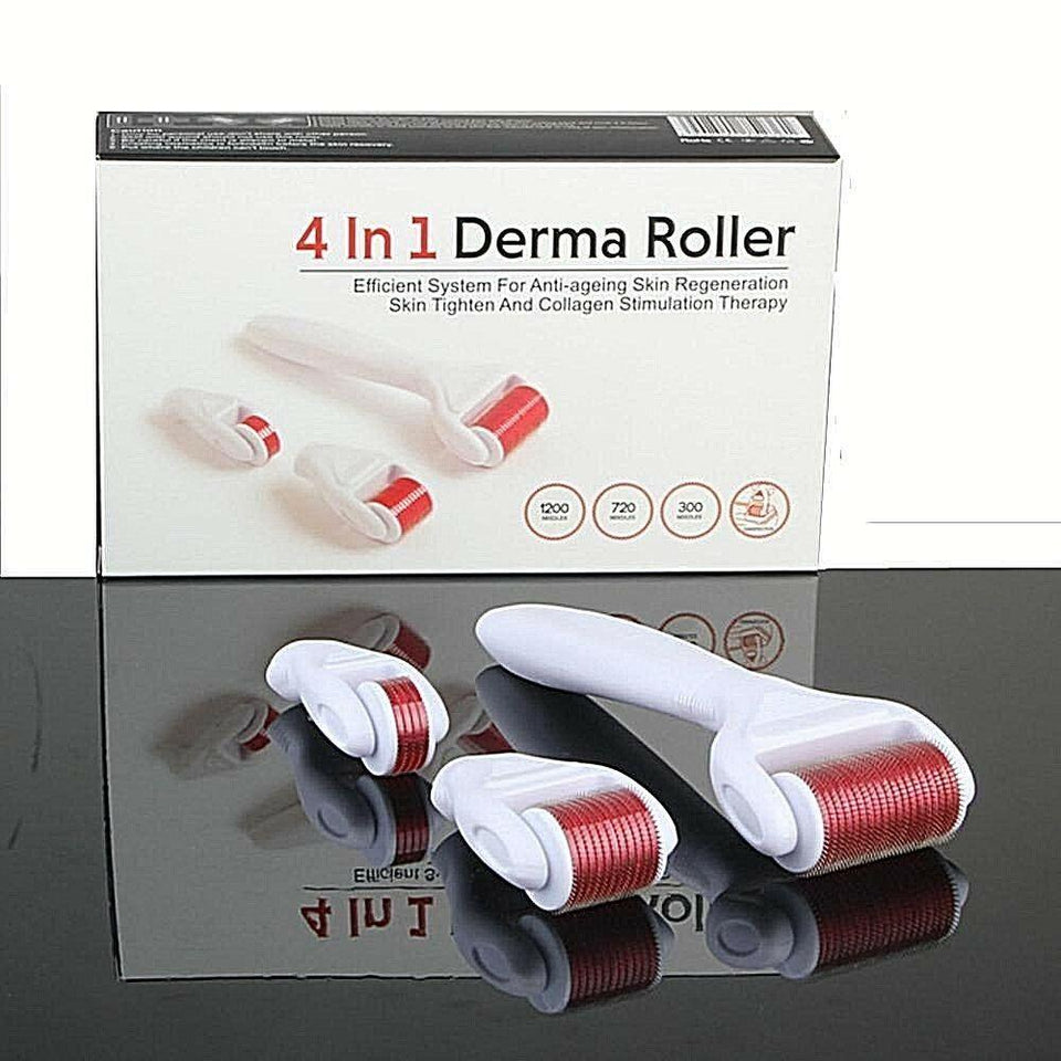 4 in 1 Derma Roller Set 0.5mm, 1.0mm, 1.5mm Titanium Micro Needles with Travel Box