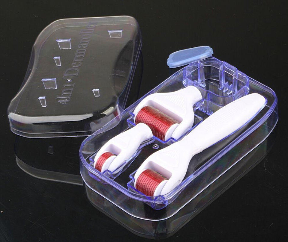 4 in 1 Derma Roller Set 0.5mm, 1.0mm, 1.5mm Titanium Micro Needles with Travel Box