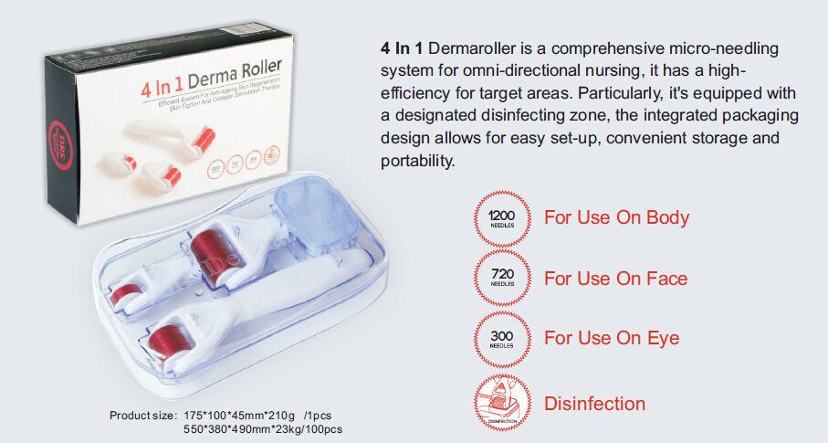 4 in 1 Derma Roller Set 0.5mm, 1.0mm, 1.5mm Titanium Micro Needles with Travel Box